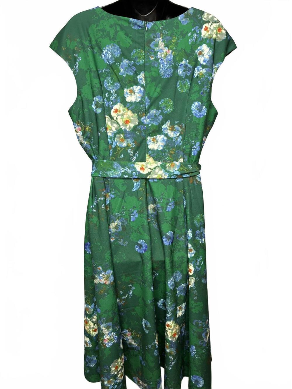 Dress Tells Green Floral Belted Dress Women's 2XL - Picture 5 of 8